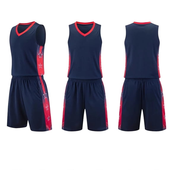 Trikvn Kids Boys Athletic Basketball Uniform Set 2-Piece Quick Dry Sportswear Sleeveless V-Neck Jersey Shirt and Drawstring Shorts Breathable Workout Suit for Team Sports