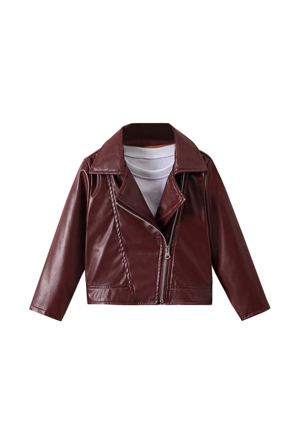 Kids Faux Leather Moto Jacket Toddler Girls Boys Asymmetrical Zip Up Biker Coat PU Leather Fall Winter Casual Punk Outerwear Tops Windproof