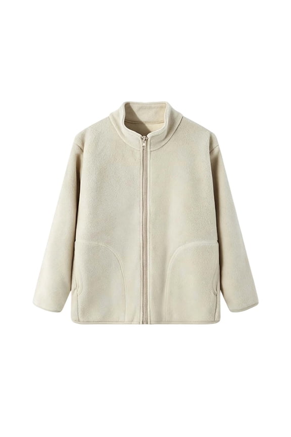Kids Fleece Jacket Boys Girls Full Zip Up Mock Neck Lightweight Soft Coat with Pockets Warm Winter Activewear Outerwear for School Outdoor Play Casual Wear