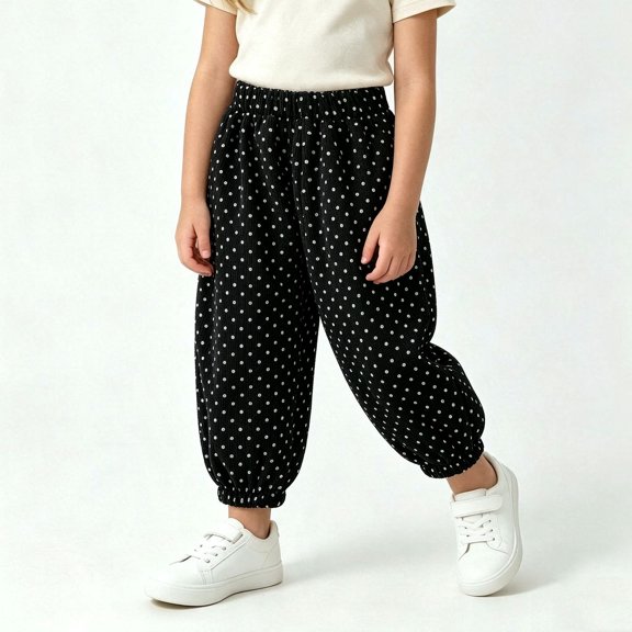 Trikvn Kids Girls Polka Dot Jogger Pants Elastic Waist Casual Harem Trousers Loose Fit Comfy Playwear for School Daily Use