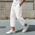 thumbnail image 1 of Trikvn Linen Capris Men Loose Fit Summer Casual Drawstring Elastic Waist Cropped Pants Breathable Beach Vacation Trousers with Pockets, 1 of 6