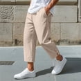 thumbnail image 1 of Trikvn Linen Capris Men Loose Fit Summer Casual Drawstring Elastic Waist Cropped Pants Breathable Beach Vacation Trousers with Pockets, 1 of 6