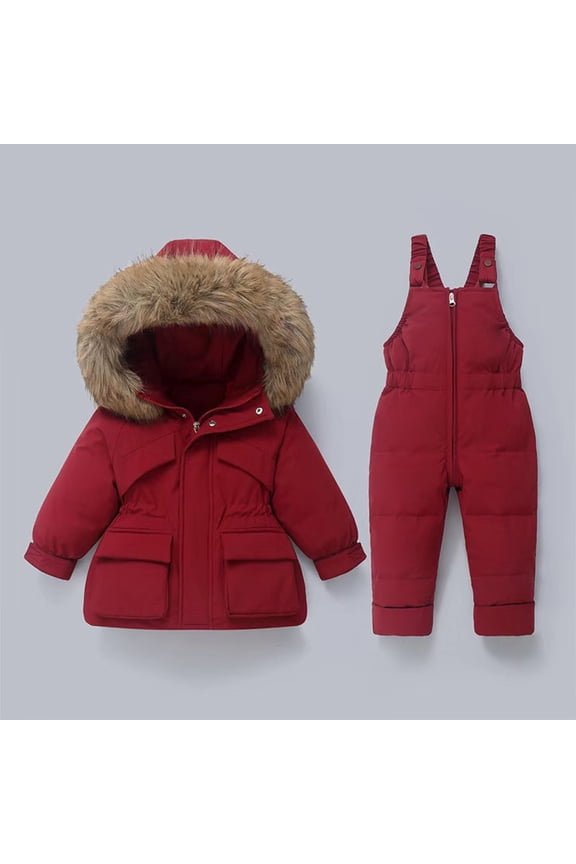 Little Boys Girls Winter 2-Piece Ski Suit Waterproof Warm Snowboard Jacket with Hood and Snow Bibs Windproof Insulated Puffer Snowsuit for Toddler Kids