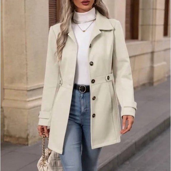 Trikvn Long Trench Coat for Women Trun Down Collared Classic Button up Long Sleeve Jacket with Pockets for Fall Winter Daily Business Casual