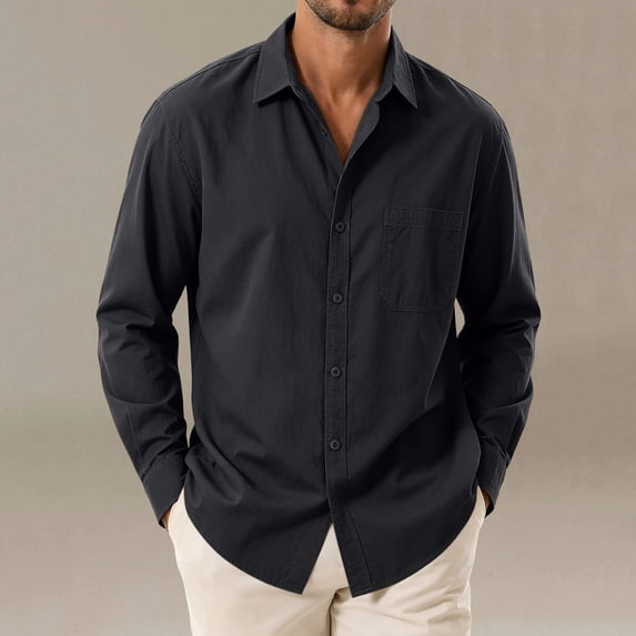 Trikvn Men's Basic Dress Shirts Long Sleeve Casual Button Down Solid Tops with Chest Pocket Business Work Office Essential Comfortable Blouse Wrinkle Resistant