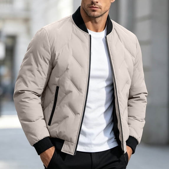 Trikvn Men's Bomber Jacket Casual Lightweight Quilted Zip Up Fall Outerwear Coat with Pockets for Golf Everyday Wear Classic Windbreaker Jackets Top