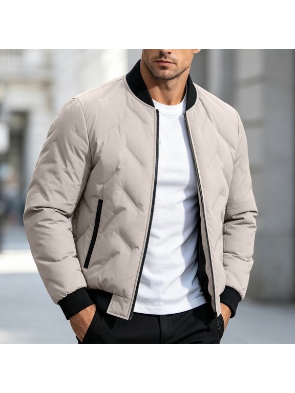 Men's Bomber Jacket Casual Lightweight Quilted Zip Up Fall Outerwear Coat with Pockets for Golf Everyday Wear Classic Windbreaker Jackets Top