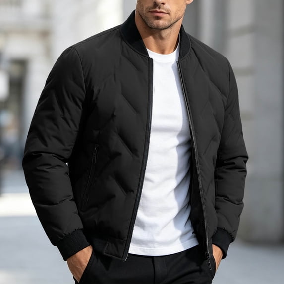 Trikvn Men's Bomber Jacket Casual Lightweight Quilted Zip Up Fall Outerwear Coat with Pockets for Golf Everyday Wear Classic Windbreaker Jackets Top