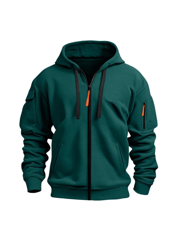 Men's Full Zip Hoodies Sweatshirts Long Sleeve Casual Athletic Jackets with Arm Zipper Pockets Outdoor Hiking Workout Activewear Winter Coats Relaxed Fit Outerwear