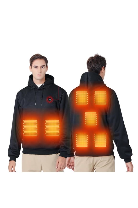 Men's Heated Hoodie No Battery Pullover Sweatshirt with Built-In Heating Elements Warm Winter Tech Jacket Long Sleeve Outdoor Apparel for Hunting Camping and Skiing
