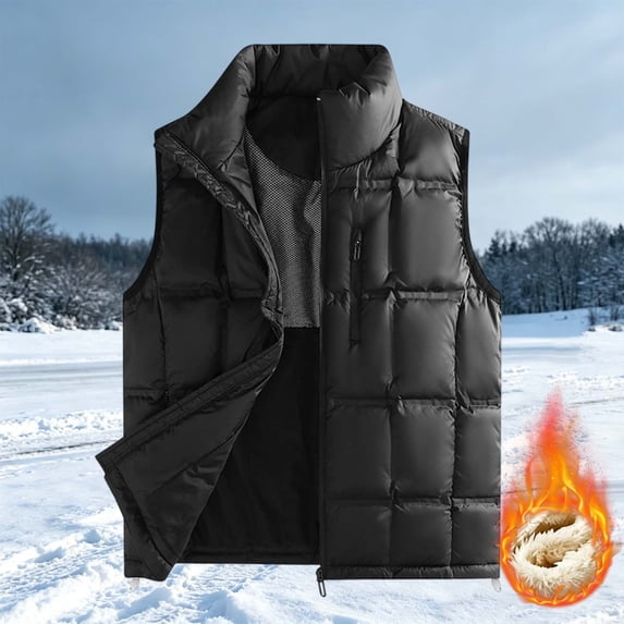 Trikvn Men's Puffer Vest No Battery Warm Quilted Sleeveless Jacket Winter Zip Up Thick Thermal Outerwear Waistcoat with Pockets for Outdoor Hiking