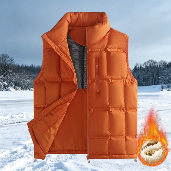 Trikvn Men's Puffer Vest No Battery Warm Quilted Sleeveless Jacket Winter Zip Up Thick Thermal Outerwear Waistcoat with Pockets for Outdoor Hiking
