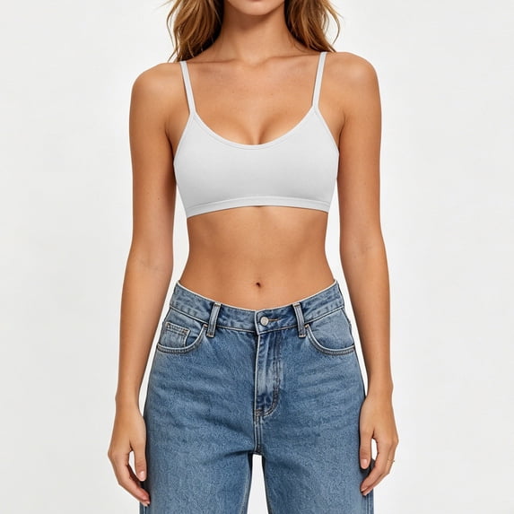 Trikvn No Underwire Bras for Women Seamless Wirefree Basic Spaghetti Strap Full Coverage Cotton Bralette Breathable Smooth Everyday Comfortable Bra