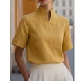 thumbnail image 1 of Trikvn Short Sleeve Blouses for Women Stand Collar Relaxed Fit Work Comfy Tops Summer Elegant Office Solid Basic Casual Business Shirts, 1 of 7