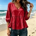thumbnail image 1 of Trikvn Summer Tops for Women Casual V Neck Babydoll Shirts 3/4 Puff Sleeve Peplum Blouses Tiered Flowy Ruffle Tunic Lightweight Cute Vacation Beach Wear Loose Fit, 1 of 6