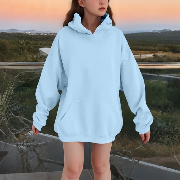 Trikvn Teen Girls Oversized Hoodie Sweatshirt Long Sleeve Pullover Hooded Tops with Kangaroo Pocket Casual Fall Winter Activewear Youth Flattering Basic Lounge Clothes