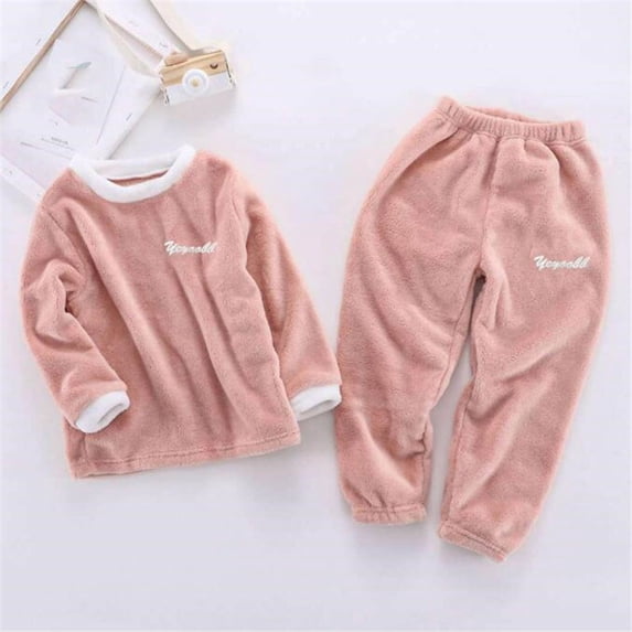 Trikvn Toddler Boys Girls 2-Piece Fleece Pajamas Set Fuzzy Long Sleeve Pullover Top and Pants Winter Warm Sleepwear Lounge Nightwear Outfit Comfortable Home Clothes