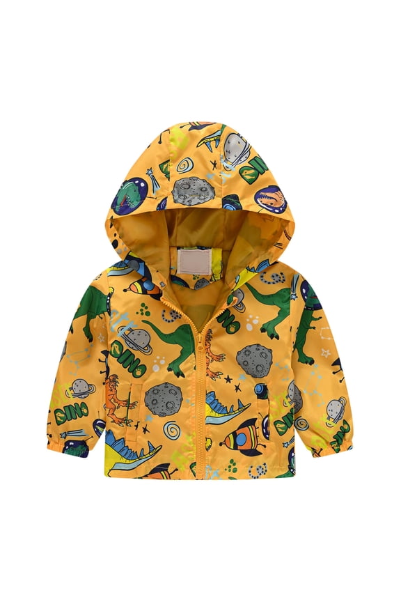 Toddler Boys Space Planet Print Windbreaker Lightweight Hooded Jacket Zip Up Casual Spring Fall Coat Water Resistant Outwear for School Travel Outdoor Camping