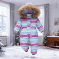 thumbnail image 1 of Trikvn Toddler Childrens Striped One Piece Ski Suit Winter Warm Waterproof Snowsuit for Boys Girls Windproof Hooded Jumpsuit Coveralls Thermal Activewear for Snowboarding, 1 of 6
