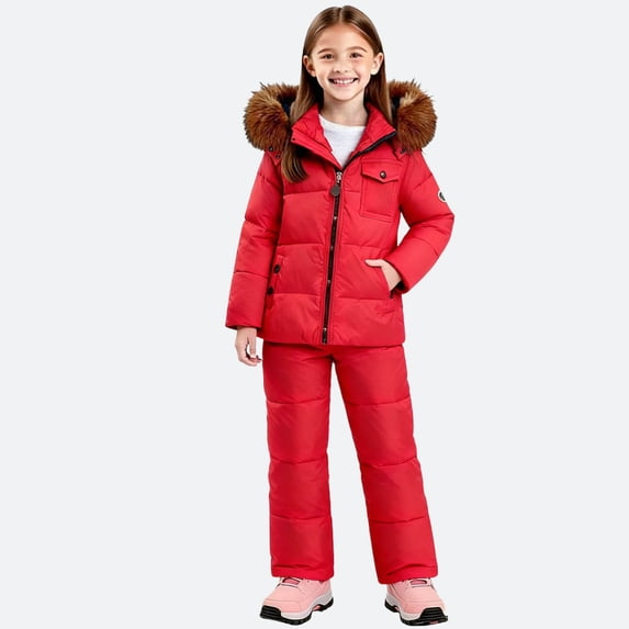 Trikvn Toddler Girls 2-Piece Snowsuit Winter Ski Suit Set Waterproof Windproof Thick Warm Snow Jacket with Faux Hood and Insulated Pants for Snowboarding Play