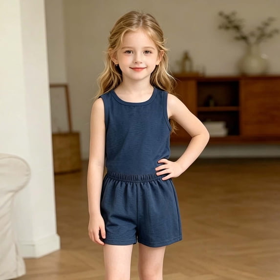 Trikvn Toddler Girls Casual Shorts Outfit 2-Piece Set Sleeveless Tank Top and Elastic Waist Shorts Comfortable Lightweight Summer Playwear for Everyday Lounge Activewear