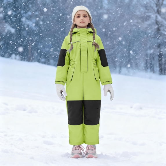 Trikvn Toddler Girls One Piece Snowsuit Waterproof Winter Ski Suit Windproof Hooded Snowboarding Coverall Insulated Warm Snow Jumpsuit for Kids Youth Outdoor Winter Sports