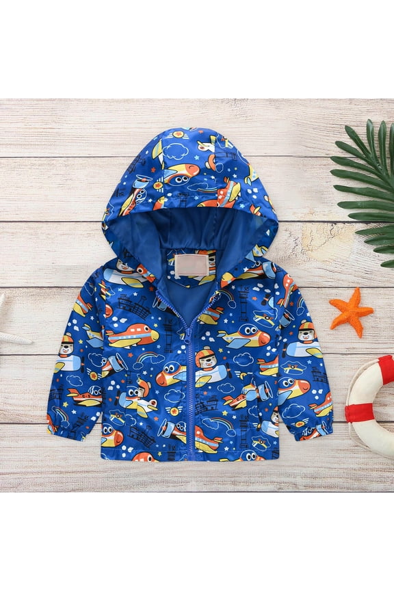 Toddler Girls Windbreaker Jacket Cute Rabbit Bunny Print Zip Up Hooded Coat Lightweight Water Resistant Outerwear for Kids Spring Fall Activewear