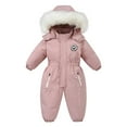 thumbnail image 1 of Trikvn Toddler Kids One Piece Snowsuit Boys Girls Winter Jumpsuit Waterproof Windproof Ski Suit Romper Coveralls with Faux Hood Zipper Pockets for Skiing, 1 of 8