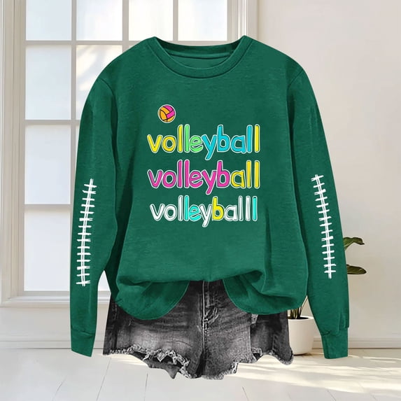 Trikvn Volleyball Graphic Sweatshirts for Women Casual Crewneck Long Sleeve Pullovers Fall Sports Fan Tops Letter Print Comfortable Activewear