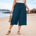 thumbnail image 1 of Trikvn Wide Leg Capri Pants For Women Plus Size High Waisted Drawstring Casual Cropped Trousers With Pockets Crinkle Flowy Summer Beach Culottes, 1 of 6