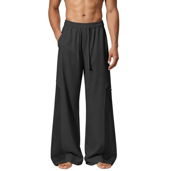 Trikvn Wide Leg Sweatpants Men Drawstring Elastic Waist Mesh Breathable Athletic Loose Track Pants Casual Sports Streetwear Trousers with Pockets
