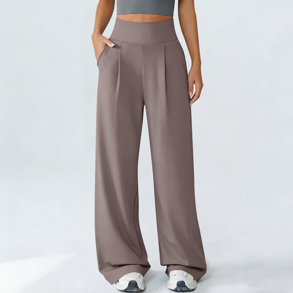 Trikvn Wide Leg Yoga Pants For Women High Waisted Tummy Control Workout Trousers With Pockets Relaxed Fit Athletic Activewear For Gym Pilates
