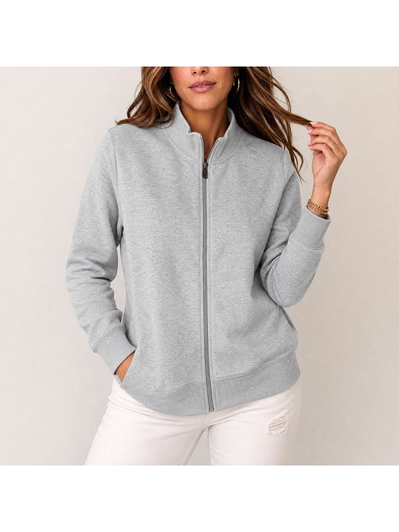 Women's Full Zip Up Sweatshirts Stand Collar Track Jackets Long Sleeve Casual Athletic Coats with Pockets Slim Fit Workout Yoga Tops Fall Winter Activewear