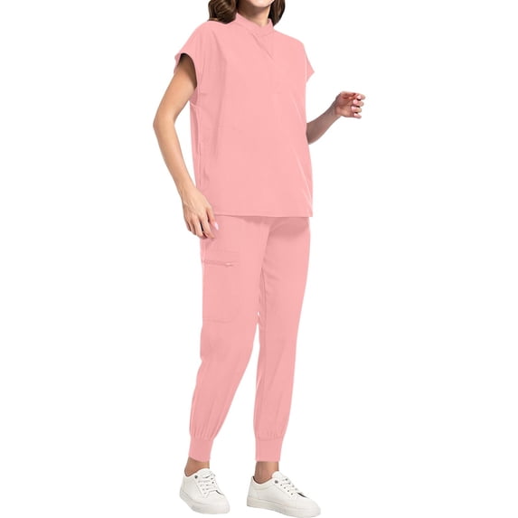 Trikvn Women's Jogger Scrub Sets Two-Piece Medical Uniform Short Sleeve Top and Drawstring Jogger Pants with Pockets Stretch Healthcare Workwear Active Suits