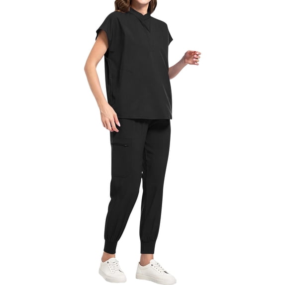 Trikvn Women's Jogger Scrub Sets Two-Piece Medical Uniform Short Sleeve Top and Drawstring Jogger Pants with Pockets Stretch Healthcare Workwear Active Suits