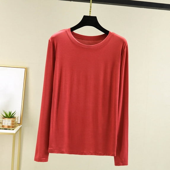 Trikvn Women's Long Sleeve T-Shirts Basic Crewneck Slim Fit Tops Casual Solid Undershirts Flattering Lightweight Spring Fall Everyday Wear Workout Layering Shirts