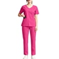 thumbnail image 1 of Trikvn Women's Medical Scrub Sets Mock Wrap V-Neck Nursing Uniforms Short Sleeve Top and Straight Leg Cargo Pants Soft Breathable Healthcare Apparel with Pockets, 1 of 5