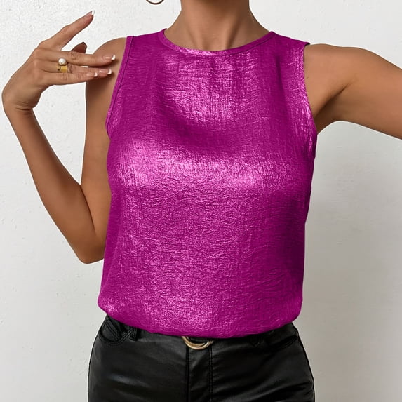 Trikvn Women's Metallic Shiny Sleeveless Tank Tops Crewneck Dressy Blouse Casual Summer Going Out Club Party Shirts Fashion Y2K Sparkly Silky Basic Cami Tops