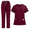 thumbnail image 1 of Trikvn Women's Scrub Sets V-Neck Medical Uniforms Top and Drawstring Pants Nursing Workwear Suits with Multi-Pockets Short Sleeve Athletic Stretch Healthcare Apparel for Spa, 1 of 6