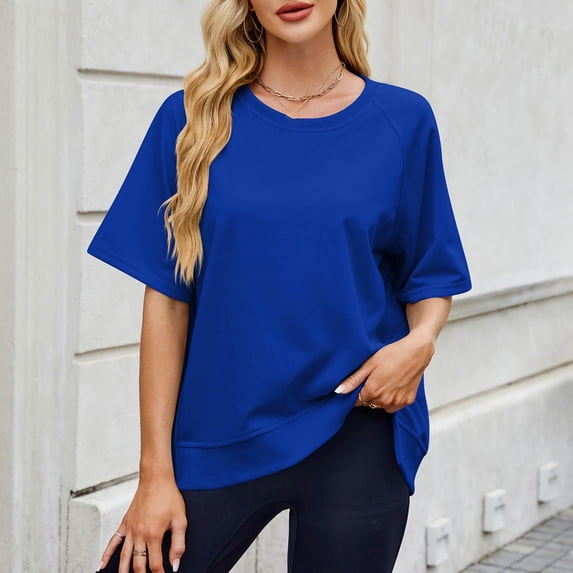 Trikvn Women's Short Sleeve Sweatshirt Crewneck Pullover Tops Casual Loose Fit Lightweight Activewear Comfy Basic Summer Fall Flattering Lounge Shirts Daily Wear