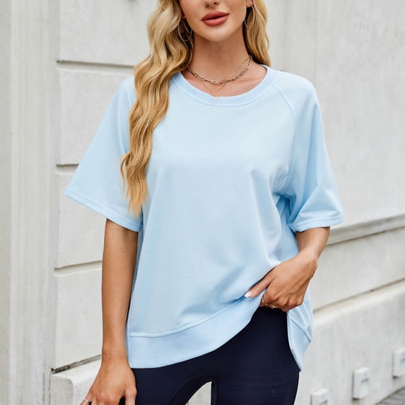 Trikvn Women's Short Sleeve Sweatshirt Crewneck Pullover Tops Casual Loose Fit Lightweight Activewear Comfy Basic Summer Fall Flattering Lounge Shirts Daily Wear