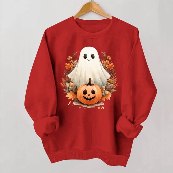 Trikvn Women's Vintage Fall Sweatshirts Halloween Ghost Pumpkin Print Pullover Tops Long Sleeve Crewneck Casual Activewear Loose Fit Holiday Graphic Shirts