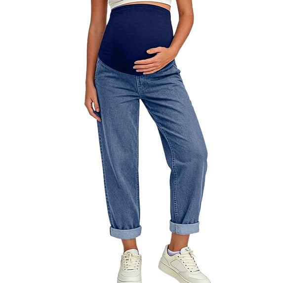 Trikvn Womens Maternity Boyfriend Jeans Over The Belly Stretchy Denim Pants Relaxed Fit Comfortable Everyday Casual Wear Pregnancy Trousers Flattering Essential