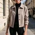 thumbnail image 1 of Trikvn Womens Short Wool Blend Jacket Lapel Collar Button up Cropped Coat Long Sleeve Casual Fleece Outerwear for Fall Winter Daily Business Casual, 1 of 6