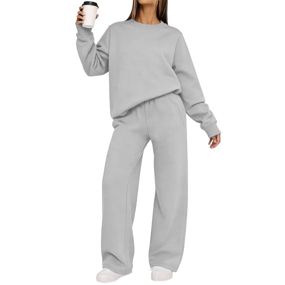 Trikvn Womens Sweatsuits 2 Piece Set Casual Crewneck Long Sleeve Sweatshirt and High Waisted Wide Leg Sweatpants Matching Sets Fall Tracksuit Lounge Activewear Outfits