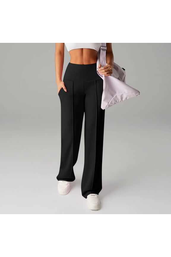 Womens Yoga Pants High Waisted Wide Leg Stretchy Athletic Casual Sweatpants with Pockets Comfy Casual Lounge Solid Long Trousers
