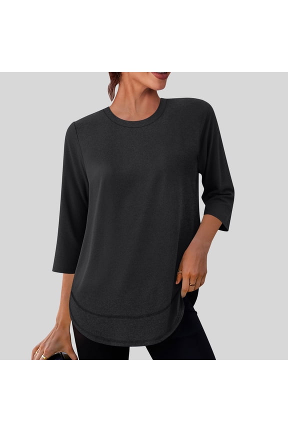 Workout Shirts for Women Crewneck 3/4 Sleeve Sun Protection Quick Dry Tunic Blouses Summer Soft Athletic Stretchy Training Outfits