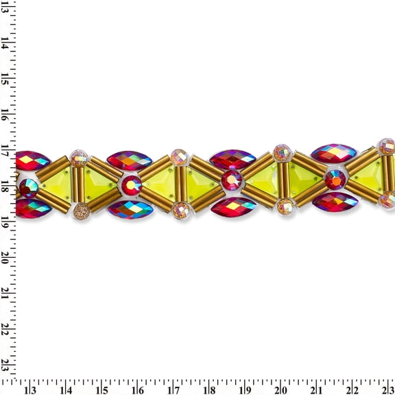 Trilateral Resin Rhinestone Iron On Gel Backed Trim Sold By The Yard - Neon Yellow