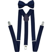 Trilece Suspenders for Men and Bow Tie Set - Women Adult Suspenders - Ski Tuxedo Wedding Suit Accessories (Navy Blue Set)