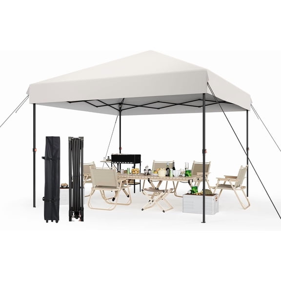 Trilenars 10x10Ft Folding Canopy Tent,Pop Up Canopy,with 3 Adjustable Height,Portable Outdoor Shade,Patio Shelter,Instant Shelter Tent,for Patio Deck Garden Beach,White
